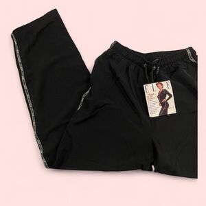 80’s-90’s Elle black jogger track pants pockets warmups tie waist logo trim NWT✨